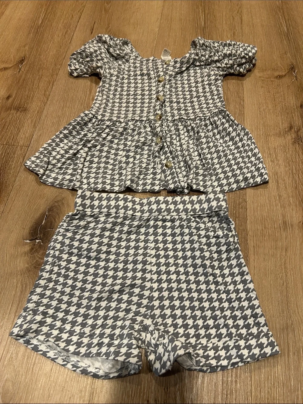 kate quinn blue Houndstooth Girls Two-Piece Shorts Set
